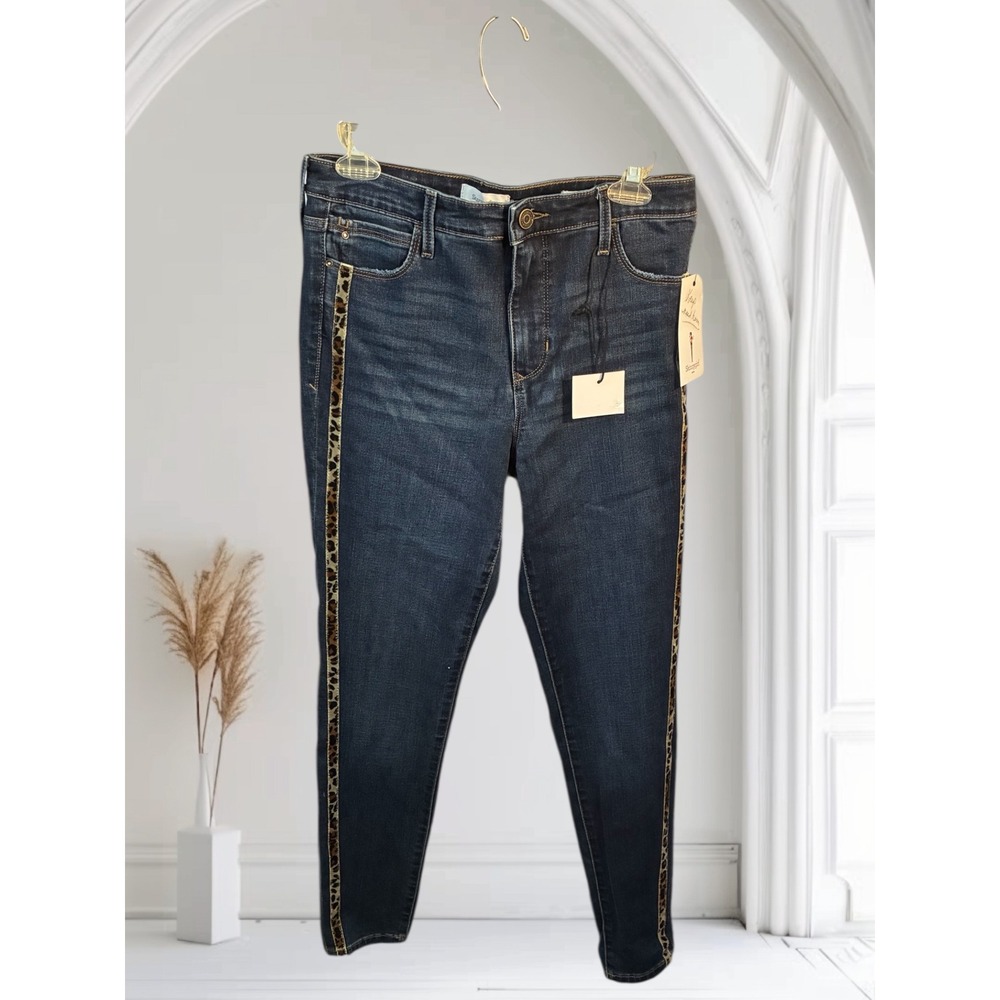 Skinny Girl Broadway High-Rise‎ Skinny Jeans 29/8 Leopard Side Stripe Dark Wash